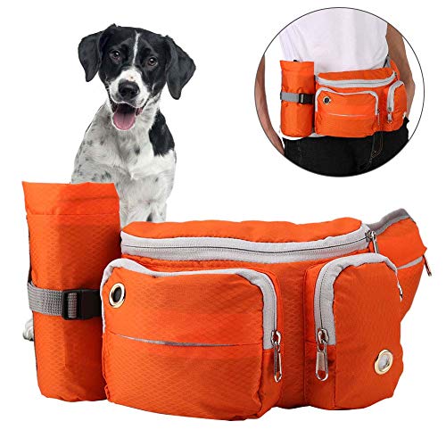 LIZEALUCKY Hunde Trainings Taschen Welpen Tasche Snack Beutel Laufsack Taille mit verstellbarem Gürtel in Poop Dispenser Aufbewahrung Paket für Reise zubehör zum Gehen (Orange) von LIZEALUCKY