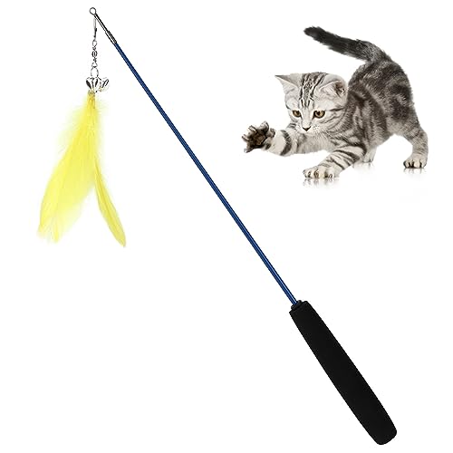 LIZEALUCKY Interaktives Kätzchen-Katzen-Federstab-Spielzeug, Spielzeugspielzeug für Indoor-Katzen für Erwachsene mit Glöckchen, klingendem Stab, teleskopisch zum Spielen, Training, (Yellow) von LIZEALUCKY