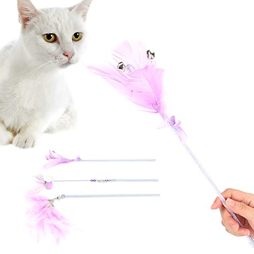 LIZEALUCKY Katze Teaser Dangler Rod Stick, 3-teiliges Set, lustiger Stab, Schleifen-Design, attraktiver Schaukelbecher für Haustiere mit knackiger Glocke und Feder, Kätzchenfänger-Training von LIZEALUCKY