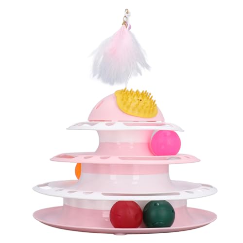 LIZEALUCKY Katzenball-Turm-Spielzeug, Rollenspielzeug, interaktives, abnehmbares Track-Puzzle, lustiges Teaser-Spielzeug, Federstab mit Kratzbaum, necken für die Stimulation von (Pink) von LIZEALUCKY