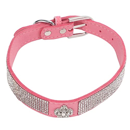 Strass-Hundehalsband für Welpen, glitzerndes weiches Leder, niedliches, schillerndes Wildleder, Kristall, Diamant-Krone, Diamant-Schmuck mit Metallschnalle, Hunde und Katzen für (M) von LIZEALUCKY