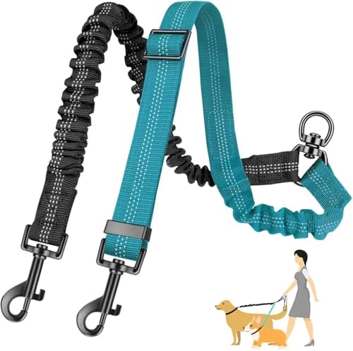 Leine Hund 16 Fuß Lange Doppelleinenbefestigung – Doppelleinen for das Training Kleiner bis großer Hunde – Verstellbarer Riemen, stoßdämpfender Bungee(Blue) von LIZHAYG