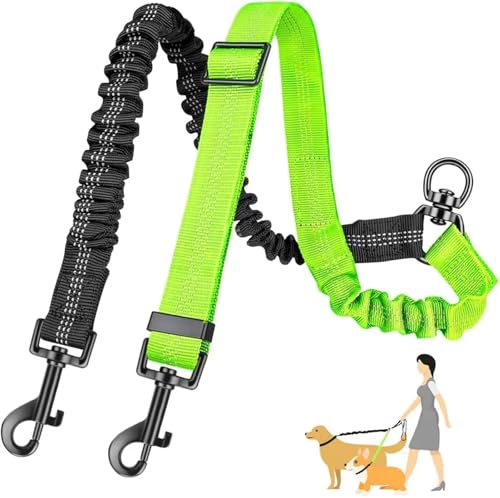 Leine Hund 16 Fuß Lange Doppelleinenbefestigung – Doppelleinen for das Training Kleiner bis großer Hunde – Verstellbarer Riemen, stoßdämpfender Bungee(Light Green) von LIZHAYG