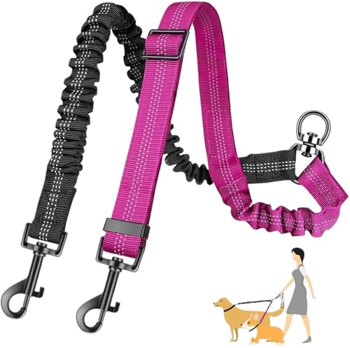 Leine Hund 16 Fuß Lange Doppelleinenbefestigung – Doppelleinen for das Training Kleiner bis großer Hunde – Verstellbarer Riemen, stoßdämpfender Bungee(Rose Red) von LIZHAYG