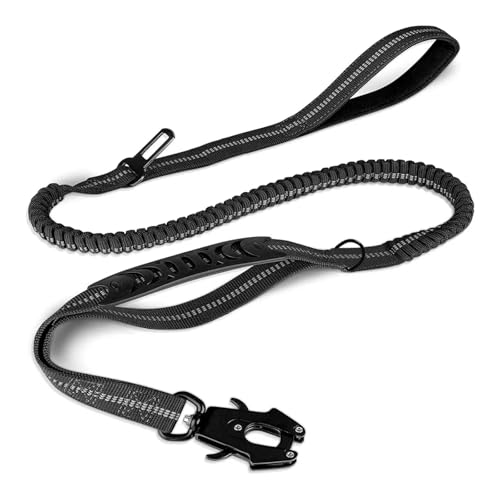 Leine Hund Reflektierende, stoßdämpfende Haustierleinen mit Auto-Sicherheitsgurt for große Hunde, robuste Bungee-Hundeleine, Keine Zug-Hundeleine(Black) von LIZHAYG