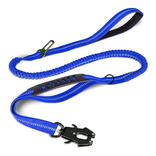 Leine Hund Reflektierende, stoßdämpfende Haustierleinen mit Auto-Sicherheitsgurt for große Hunde, robuste Bungee-Hundeleine, Keine Zug-Hundeleine(Blue) von LIZHAYG