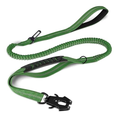 Leine Hund Reflektierende, stoßdämpfende Haustierleinen mit Auto-Sicherheitsgurt for große Hunde, robuste Bungee-Hundeleine, Keine Zug-Hundeleine(Green) von LIZHAYG