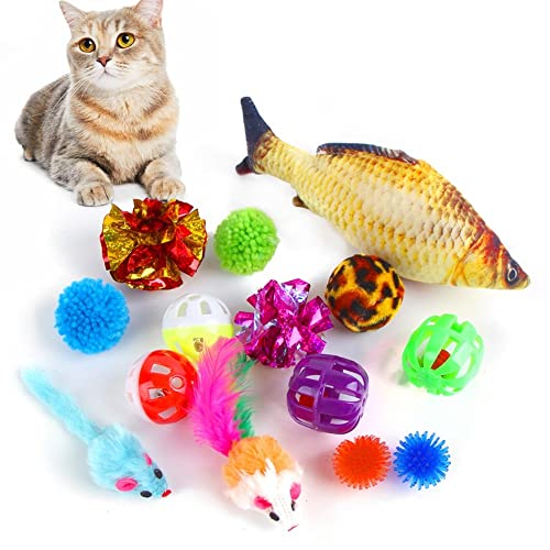 LIZHOUMIL 14 stücke Bunte Haustier Spielzeug Set Katzen Angelrute Lustige Katze Stick Tunnel Variety Kombinationen Liefert Interaktive Training Spiel Requisiten Einige zubehör zufällige farben von LIZHOUMIL