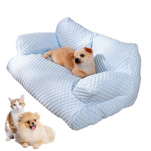 LInZong Ice Silk Cooling Pet Bed, Funny Fuzzy Ice Silk Cooling Pet Bed Breathable Washable Cat Dog Sofa Bed, Summer Anti-Slip Cooling Pad for Cats and Dogs (Blue,L) von LInZong