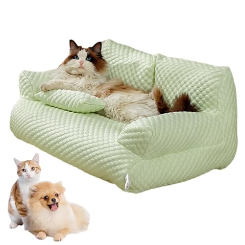 LInZong Ice Silk Cooling Pet Bed, Funny Fuzzy Ice Silk Cooling Pet Bed Breathable Washable Cat Dog Sofa Bed, Summer Anti-Slip Cooling Pad for Cats and Dogs (Green,M) von LInZong