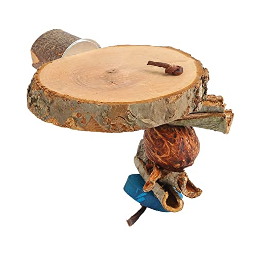 Runde Stützplattform aus Holz, Sichere Sitzstange für Vogelkäfige Zum Essbaren Färben, Bissfest, Natürlich Nahrhaft, mit Kauseil für Vögel (L (für Taille 85 cm/33,5 Zoll)) von LJCM