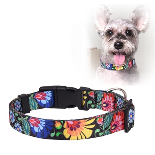 Hundehalsband, Hunde Halsband für Welpen Kleine Mittlere Große Hunde, Gemustertes Hundehalsbänder Verstellbares, Komfort, Robustem HundeHalsband, Wilde Blumen,M von LJFEA