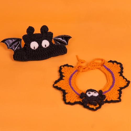 Halloween-Kostüm für Haustiere, Katze, Kürbis, lustiges Hundekostüm, Spinne, Fledermäuse, Hut, niedliche Welpenbekleidung für Halloween-Party von LJJDMI