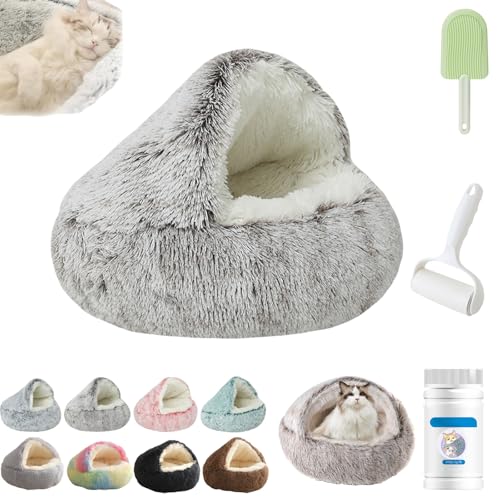 Lapcatz-Katzennestbett, Lapcatz-Nestbett, Pursnug-Katzenbett, Katzen-Winterschlafsack, Haustierschlafsack, Cozy Nook-Hundebett, überdachtes Katzenbett, kleines Hundebett, maschinenwaschbar(Short Hair von LJLDBM