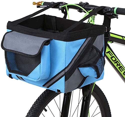 LJXiioo Zusammenklappbarer Abnehmbarer Fahrradkorb, Haustierkorb Hundeträger Fahrradlenker Vorderkorb, einfach zu installierende, schnell freigegebene Picknick-Einkaufstasche,Blau von LJXiioo
