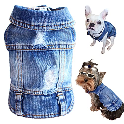 LKEX Hunde-Jeansjacke, klassisches blaues Denim-Tanktop, Revers-Weste, Hunde-Shirt, Welpen-T-Shirt, Kostüm, Komfort und coole Kleidung, Jungen, süße Katzen-Outfits (groß) von LKEX