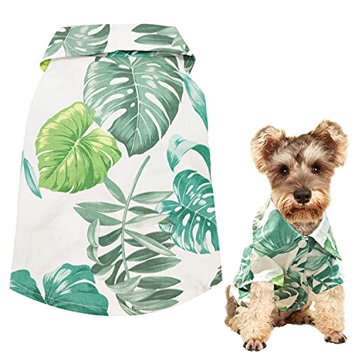 LKEX Hunde-Shirt, Hawaii-Welpen-Kleidung, Blatt bedruckt, Revers-Weste, Sommer-Polo-T-Shirt, Haustierbekleidung, Hundekleidung für kleine, Katzen, cooles Doggy Kitten Outfits Kostüme L von LKEX