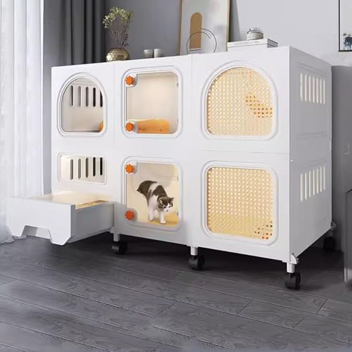 LKPMGOA Katzenkäfig für Drinnen mit Katzentoilette, Katzenhaus Katzengehege, Erweiterter Vertikaler Raum, für 1-3 Katzen(White,106x46x75cm) von LKPMGOA