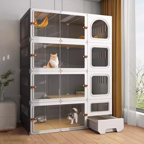 LKPMGOA Katzenkäfige für Den Innenbereich, Großes DIY-Katzengehege, Katzenkäfig mit Katzentoilette und Türschloss, Erweitert den Vertikalen Raum(106x46x141cm) von LKPMGOA