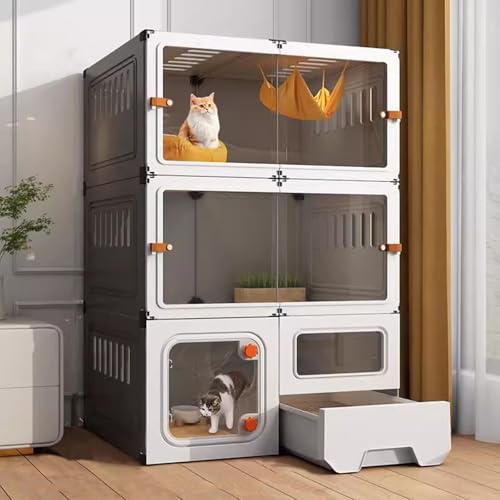 Katzenkäfige für Den Innenbereich, Großes DIY-Katzengehege, Katzenkäfig mit Katzentoilette und Türschloss, Erweitert den Vertikalen Raum(71x46x106cm) von LKPMGOA