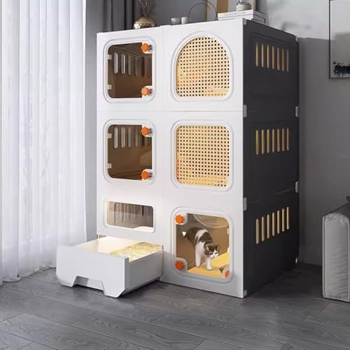 Katzenkäfige für Hauskatzen, Katzenkäfig mit Katzentoilette, Erweiterter Vertikaler Raum, Atmungsaktiv und Komfortabel(Grey,71x46x106cm) von LKPMGOA