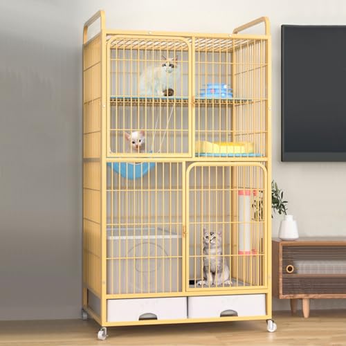 Großer Katzenkäfig, DIY-Haustierhaus für den Innenbereich, Katzengehege, Abnehmbarer Laufstall, mit Katzentoilette und Rollendesign(Yellow) von LKPMGOA