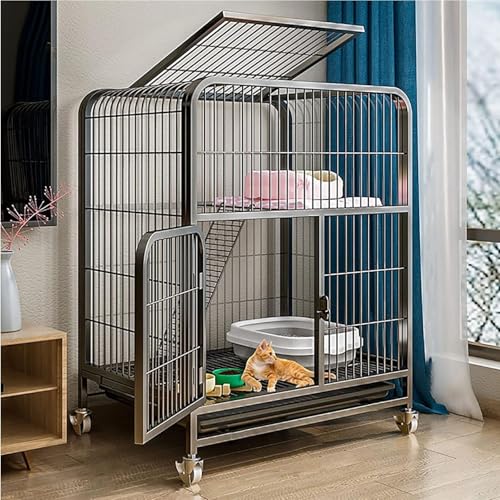 LKPMGOA Großer Katzenkäfig aus Metall, DIY-Katzenkäfig-Laufstall, Katzengehege für Drinnen, Abnehmbares Tablett, mit Verschließbaren Türen und Rädern(78x55x85CM) von LKPMGOA