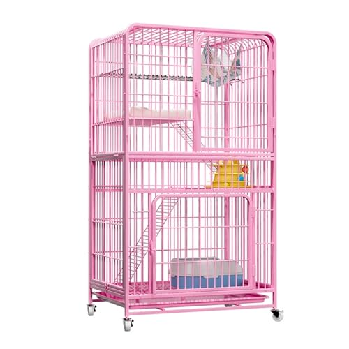 Großer Katzenkäfig für Drinnen, Katzengehege aus Metall, Katzenkfig für Drinnen, mit Türschloss, Verschlüsseltem Netzpolster(Pink,78x55x137cm) von LKPMGOA