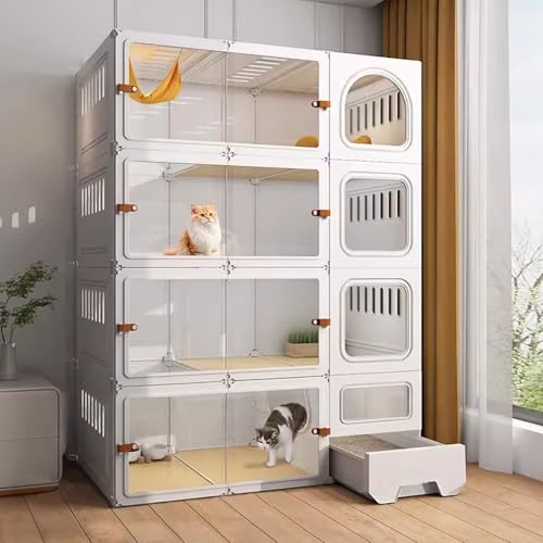 LKPMGOA Kätzchenkäfig für Hauskatzen, Katzenkafig Indoor mit Toilette, Katzengehege für Drinnen, Komplettes Zubehör, Erweiterungsraum(White,106x46x141cm) von LKPMGOA