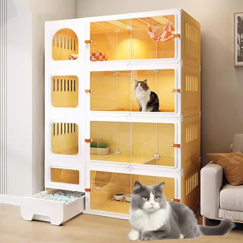 LKPMGOA Katzengehege für Drinnen, Katzenkäfige für Drinnen mit Katzentoilette, Katzenkäfig für Drinnen, Komplettes Zubehör, Erweiterungsraum(Yellow,105x45x140cm) von LKPMGOA