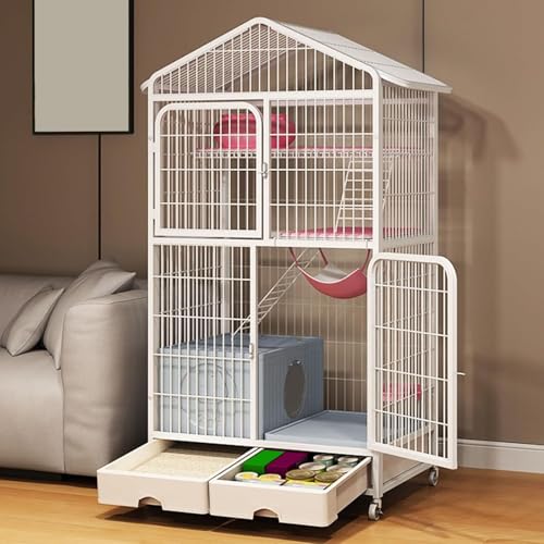 LKPMGOA Katzengehege für Katzen, Katzenvilla für Drinnen, Laufstall für Katzenkäfig aus Metall, mit Geschlossener Katzentoilette + Aufbewahrungsbox(White,83x59x160cm) von LKPMGOA