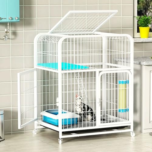 LKPMGOA Katzenkäfig Für den Innenbereich, Katzengehege Großer Laufstall aus Metalldraht für Katzen, Verschlüsseltes Netzpolster, mit Universalraddesign(White,71x55x94cm) von LKPMGOA