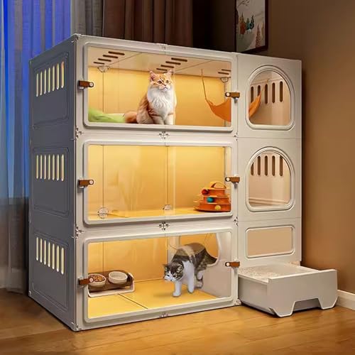 LKPMGOA Katzenkäfig für Drinnen, Großes DIY-Katzengehege, Gut Belüftet, mit Katzentoilette, Idealer Übungsort für 1-3 Katzen(White,105x45x105cm) von LKPMGOA