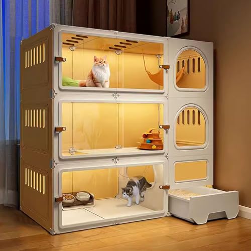 LKPMGOA Katzenkäfig für Drinnen, Großes DIY-Katzengehege, Gut Belüftet, mit Katzentoilette, Idealer Übungsort für 1-3 Katzen(Yellow,105x45x105cm) von LKPMGOA