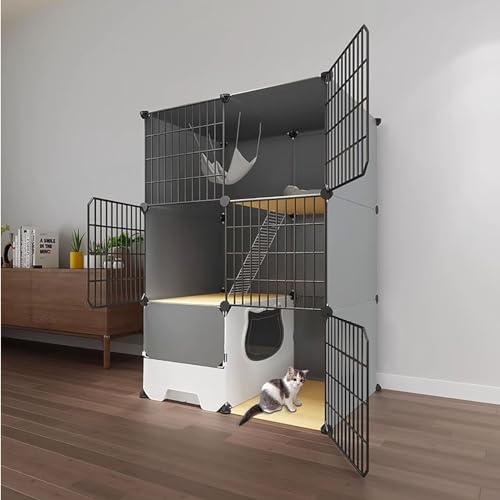 LKPMGOA Katzenkäfig mit Katzentoilette, Verfeinerungsgitter für DIY-Katzengehege, tür mit Schloss, Metallgitter + Harzplatte, Stark und Stabil (Color : Package 1, Size : 75x49x109cm) von LKPMGOA