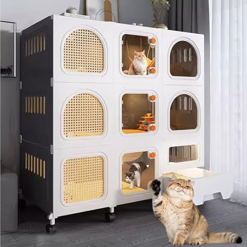 LKPMGOA Katzenkäfige für Den Innenbereich, DIY-Katzengehege, Katzenkäfig mit Katzentoilette, Katzenkfig, Komplettes Zubehör, Erweiterungsraum(Grey,106x46x110cm) von LKPMGOA