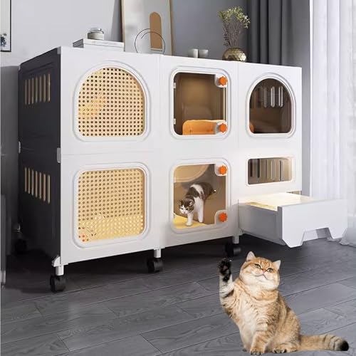 LKPMGOA Katzenkäfige für Den Innenbereich, DIY-Katzengehege, Katzenkäfig mit Katzentoilette, Katzenkfig, Komplettes Zubehör, Erweiterungsraum(Grey,106x46x75cm) von LKPMGOA