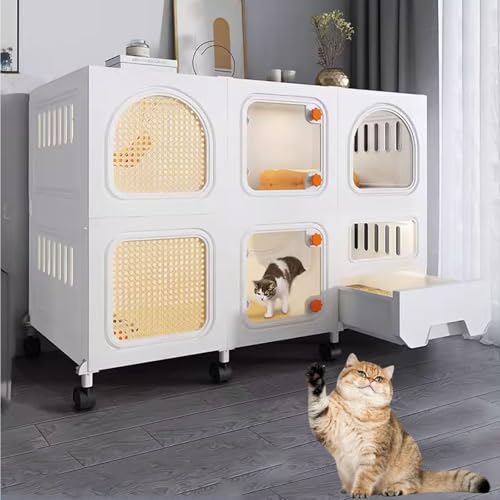 LKPMGOA Katzenkäfige für Den Innenbereich, DIY-Katzengehege, Katzenkäfig mit Katzentoilette, Katzenkfig, Komplettes Zubehör, Erweiterungsraum(White,106x46x75cm) von LKPMGOA