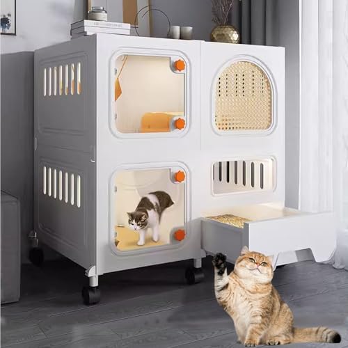 Katzenkäfige für Den Innenbereich, DIY-Katzengehege, Katzenkäfig mit Katzentoilette, Katzenkfig, Komplettes Zubehör, Erweiterungsraum(White,71x46x75cm) von LKPMGOA