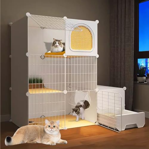 LKPMGOA Katzenkäfige für Drinnen mit Katzentoilette, Katzengehege für Drinnen, Käfig für Katzen, Komplettes Zubehör, Erweiterungsraum(108x47x105cm) von LKPMGOA