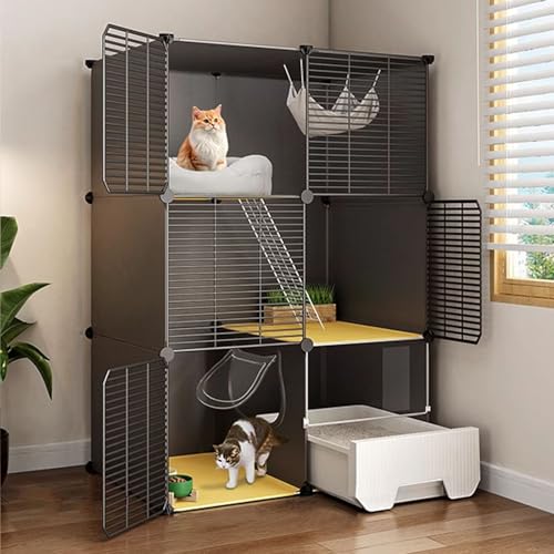 LKPMGOA Katzenkäfige für Drinnen mit Katzentoilette, Katzengehege für Drinnen, Verschlüsseltes Gitter, Geeignet für Kätzchen, mit Geschlossener Katzentoilette(72x37x107cm) von LKPMGOA