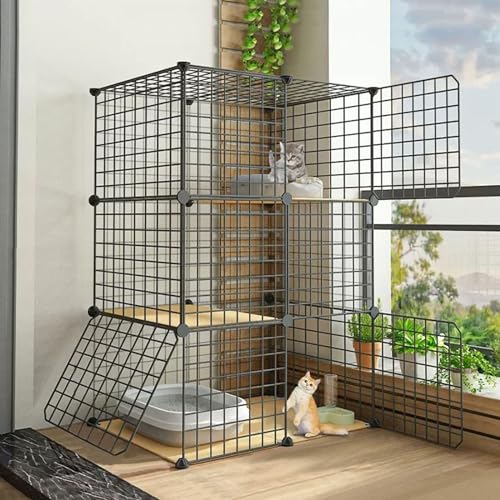 LKPMGOA Katzenkäfige für Katzen im Innenbereich, DIY-Katzengehege, Laufstall aus Metall, Harzplatte + Metallrahmen, Robust und Langlebig (Size : 75x49x109cm) von LKPMGOA