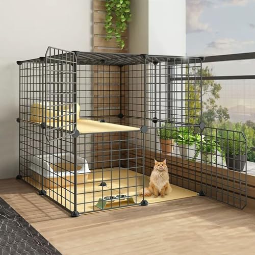 LKPMGOA Katzenkäfige für Katzen im Innenbereich, DIY-Katzengehege, Laufstall aus Metall, Harzplatte + Metallrahmen, Robust und Langlebig (Size : 75x75x73cm) von LKPMGOA