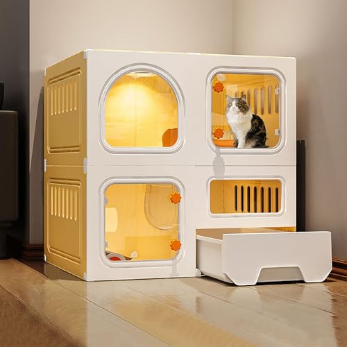 LKPMGOA Katzenkäfige für den Innenbereich, DIY-Katzengehege, mit Katzentoilette, PVC-Platte, Leicht zu Waschen, Idealer Übungsort für Katzen (Color : Yellow, Size : 71x46x71cm) von LKPMGOA