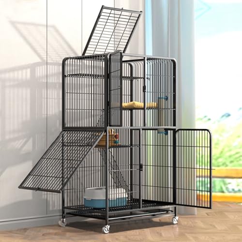 LKPMGOA Katzenkfig Cat Condo mit Rädern, Katzenkäfig Großes Katzenhaus, DIY-Katzenlaufstall aus Metall, Abnehmbares Tablett(Black,78x55x137cm) von LKPMGOA