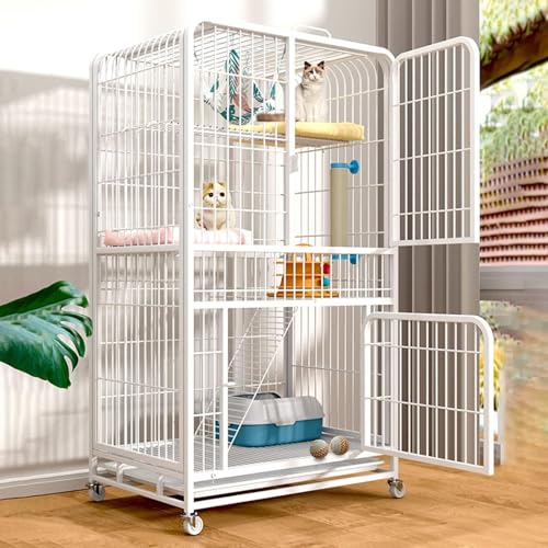 LKPMGOA Katzenkfig Cat Condo mit Rädern, Katzenkäfig Großes Katzenhaus, DIY-Katzenlaufstall aus Metall, Abnehmbares Tablett(White,78x55x138cm) von LKPMGOA