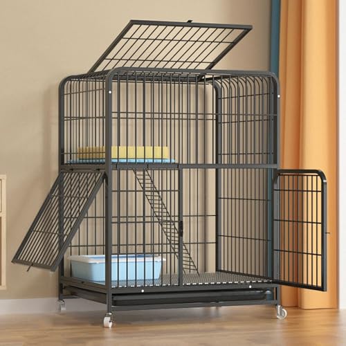 LKPMGOA Metall-Katzengehege für den Innenbereich, Großer Katzenkfig, Katzenkäfig für den Innenbereich, Verschlüsseltes Netzpolster, mit Universalraddesign(Black,71x55x85cm) von LKPMGOA