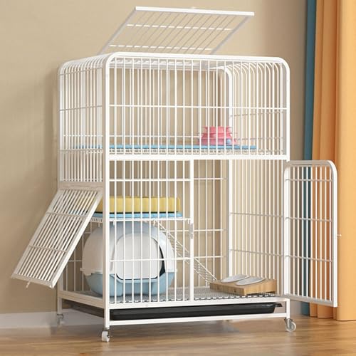 LKPMGOA Metall-Katzengehege für den Innenbereich, Großer Katzenkfig, Katzenkäfig für den Innenbereich, Verschlüsseltes Netzpolster, mit Universalraddesign(White,71x55x105cm) von LKPMGOA