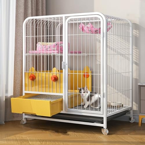 LKPMGOA Metall-Katzenkäfige für den Innenbereich mit Katzentoilette, Großes DIY-Katzengehege, mit Spritzschutz und Fußpolster aus Netzgewebe(Yellow,78x55x100cm) von LKPMGOA