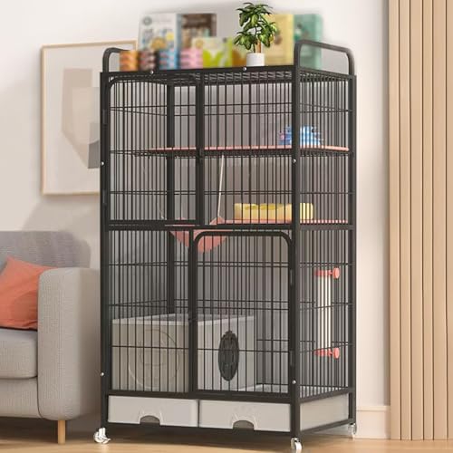 LKPMGOA Robuste Katzenkäfige, Käfig für Katzen im Innenbereich, Katzengehege mit Geschlossener Katzentoilette + Aufbewahrungsbox, mit Universalrädern(Black) von LKPMGOA